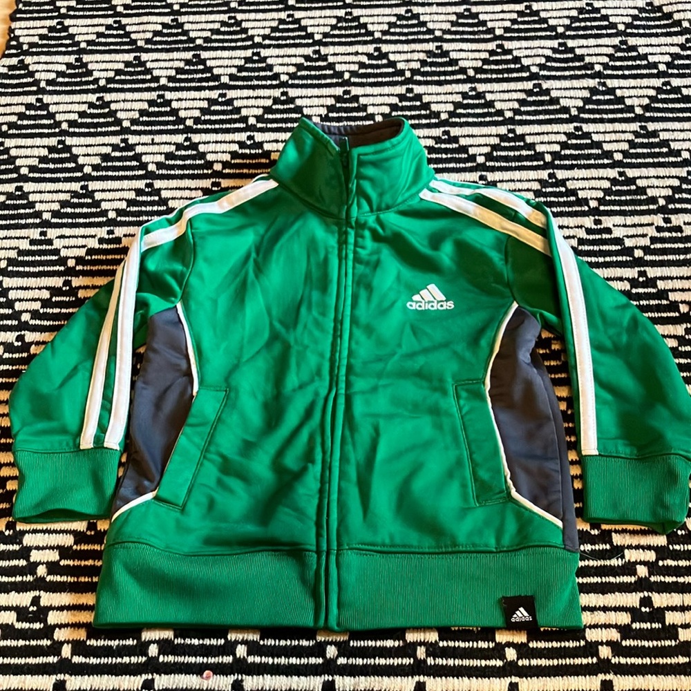 Adidas Emerald Green Track Jacket with White Stripes